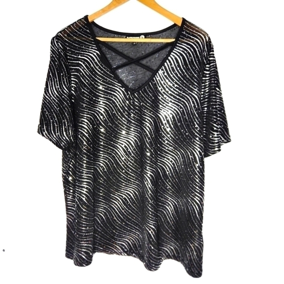 plus Size Claire France sparkle Sequined Sheer Top - Picture 1 of 8